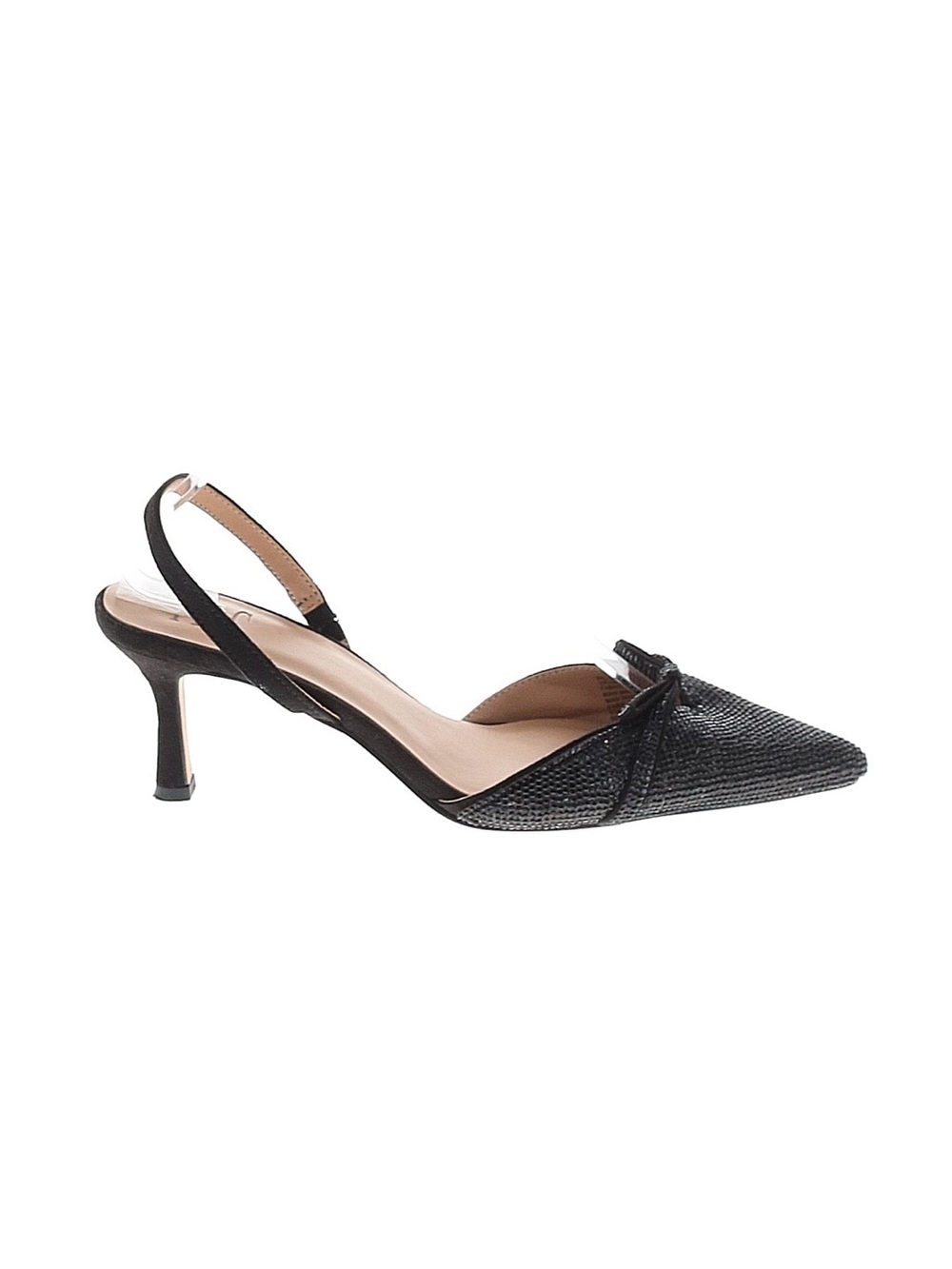 INC International Concepts Black Pointed Slingback Heels with Bow Accent - Picture 2 of 8
